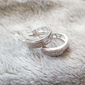 Micro Pave Diamond Hoop Earrings 925 Silver